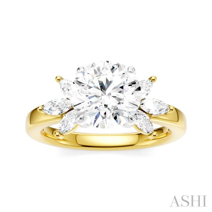 1/2 Ctw Akari Circular Shape Marquise and Round Cut Diamond Semi-Mount Engagement Ring in 14K Yellow and White Gold