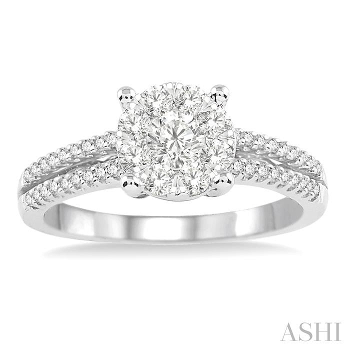 3/4 Ctw Lovebright Round Cut Diamond Engagement Ring in 14K White Gold