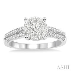 3/4 Ctw Lovebright Round Cut Diamond Engagement Ring in 14K White Gold