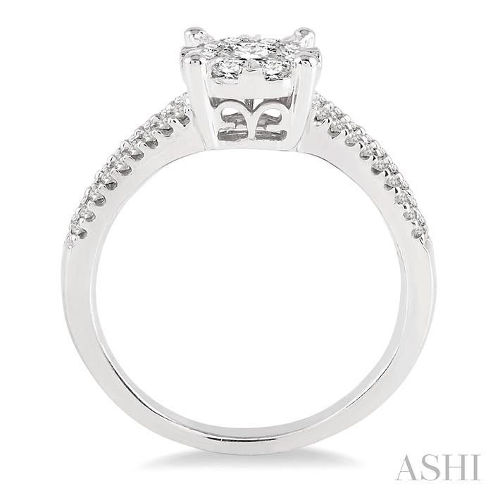 3/4 Ctw Lovebright Round Cut Diamond Engagement Ring in 14K White Gold