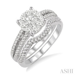 3/4 Ctw Diamond Wedding Set with 3/4 Ctw Round Cut Engagement Ring and 1/10 Ctw Wedding Band in 14K White Gold