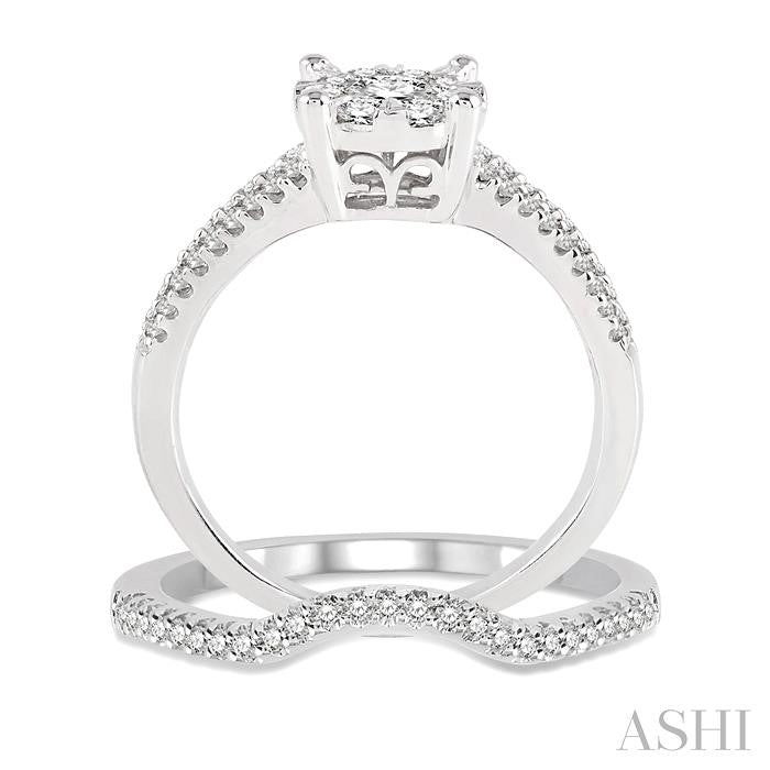 3/4 Ctw Diamond Wedding Set with 3/4 Ctw Round Cut Engagement Ring and 1/10 Ctw Wedding Band in 14K White Gold