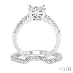 3/4 Ctw Diamond Wedding Set with 3/4 Ctw Round Cut Engagement Ring and 1/10 Ctw Wedding Band in 14K White Gold