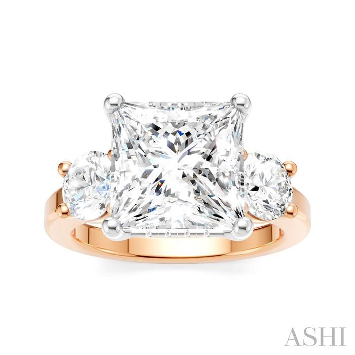 1 1/10 Ctw Tri-Mount Princess Shape Round Cut Diamond Semi-Mount Engagement Ring in 14K Rose and White Gold