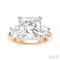 1 1/10 Ctw Tri-Mount Princess Shape Round Cut Diamond Semi-Mount Engagement Ring in 14K Rose and White Gold