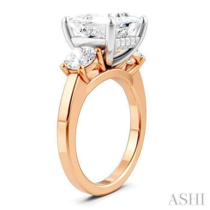 1 1/10 Ctw Tri-Mount Princess Shape Round Cut Diamond Semi-Mount Engagement Ring in 14K Rose and White Gold