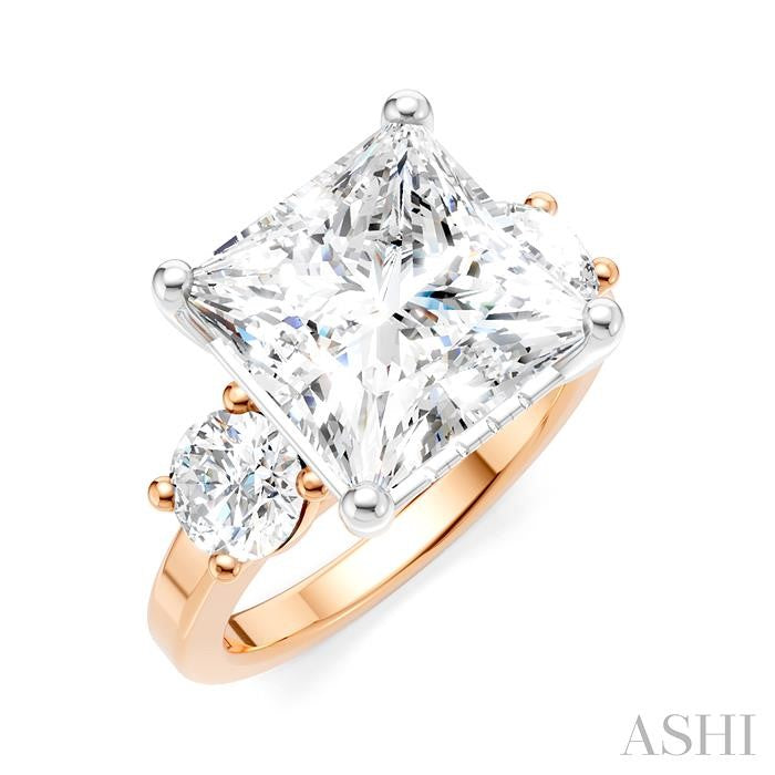 1 1/10 Ctw Tri-Mount Princess Shape Round Cut Diamond Semi-Mount Engagement Ring in 14K Rose and White Gold