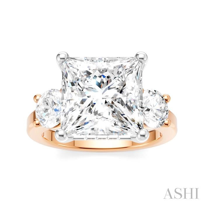 1 1/10 Ctw Tri-Mount Princess Shape Round Cut Diamond Semi-Mount Engagement Ring in 14K Rose and White Gold