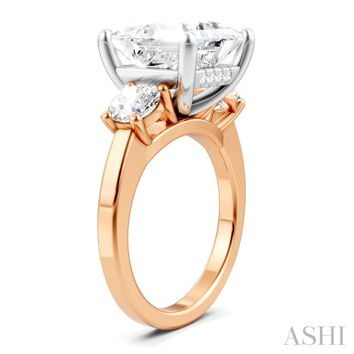1 1/10 Ctw Tri-Mount Princess Shape Round Cut Diamond Semi-Mount Engagement Ring in 14K Rose and White Gold