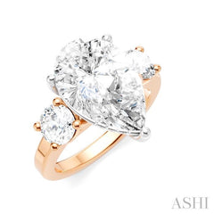 1 1/10 Ctw Tri-Mount Pear Shape Round Cut Diamond Semi-Mount Engagement Ring in 14K Rose and White Gold