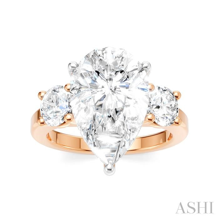 1 1/10 Ctw Tri-Mount Pear Shape Round Cut Diamond Semi-Mount Engagement Ring in 14K Rose and White Gold
