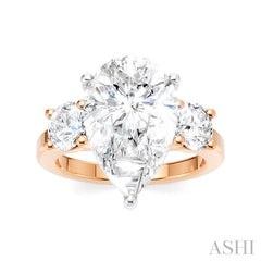 1 1/10 Ctw Tri-Mount Pear Shape Round Cut Diamond Semi-Mount Engagement Ring in 14K Rose and White Gold