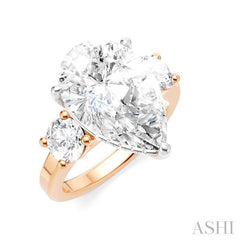 1 1/10 Ctw Tri-Mount Pear Shape Round Cut Diamond Semi-Mount Engagement Ring in 14K Rose and White Gold