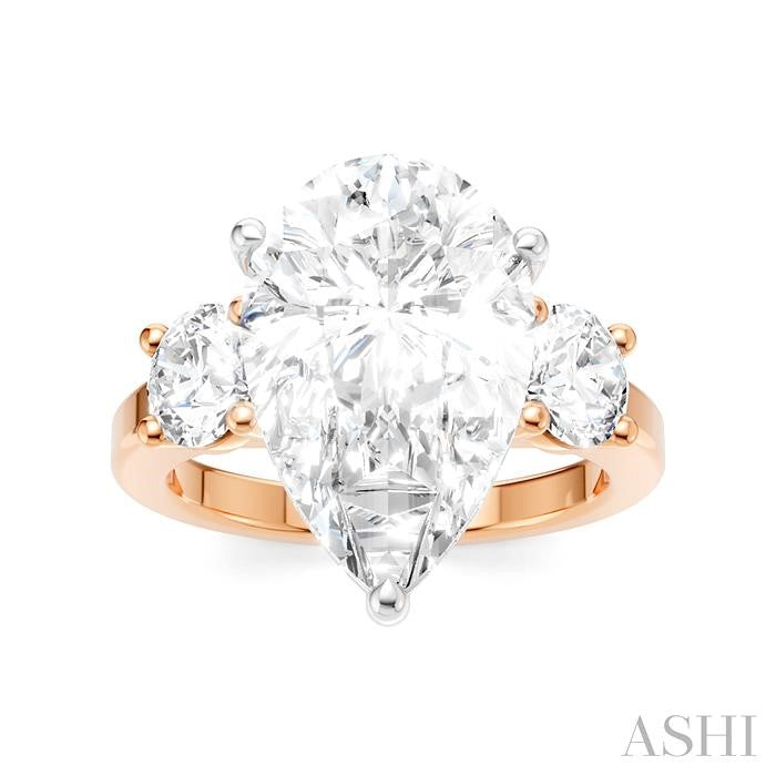 1 1/10 Ctw Tri-Mount Pear Shape Round Cut Diamond Semi-Mount Engagement Ring in 14K Rose and White Gold