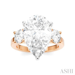 1 1/10 Ctw Tri-Mount Pear Shape Round Cut Diamond Semi-Mount Engagement Ring in 14K Rose and White Gold