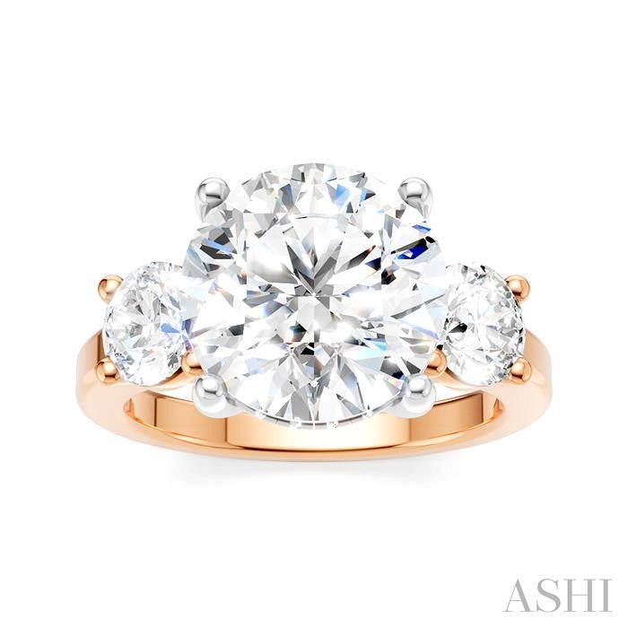 1 1/10 Ctw Tri-Mount Past, Present and Future Round Cut Diamond Semi-Mount Engagement Ring in 14K Rose and White Gold