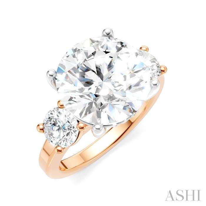 1 1/10 Ctw Tri-Mount Past, Present and Future Round Cut Diamond Semi-Mount Engagement Ring in 14K Rose and White Gold