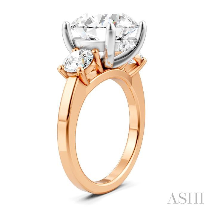 1 1/10 Ctw Tri-Mount Past, Present and Future Round Cut Diamond Semi-Mount Engagement Ring in 14K Rose and White Gold