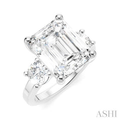 1 1/10 Ctw Tri-Mount Emerald Shape Center Round Cut Diamond Semi-Mount Engagement Ring in 14K White Gold
