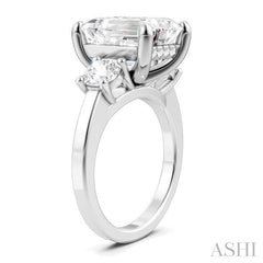 1 1/10 Ctw Tri-Mount Emerald Shape Center Round Cut Diamond Semi-Mount Engagement Ring in 14K White Gold