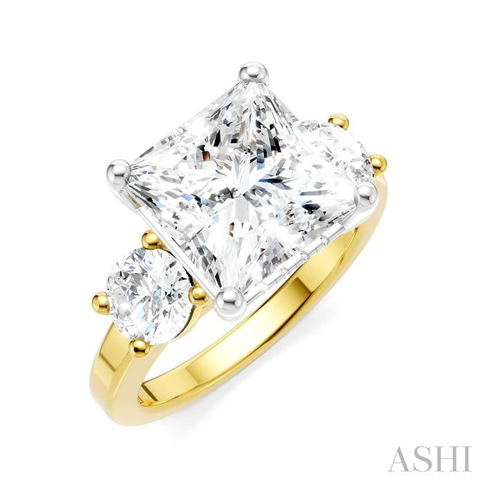 1 1/10 Ctw Tri-Mount Princess Shape Round Cut Diamond Semi-Mount Engagement Ring in 14K Yellow and White Gold