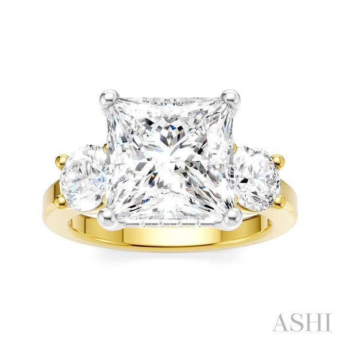 1 1/10 Ctw Tri-Mount Princess Shape Round Cut Diamond Semi-Mount Engagement Ring in 14K Yellow and White Gold