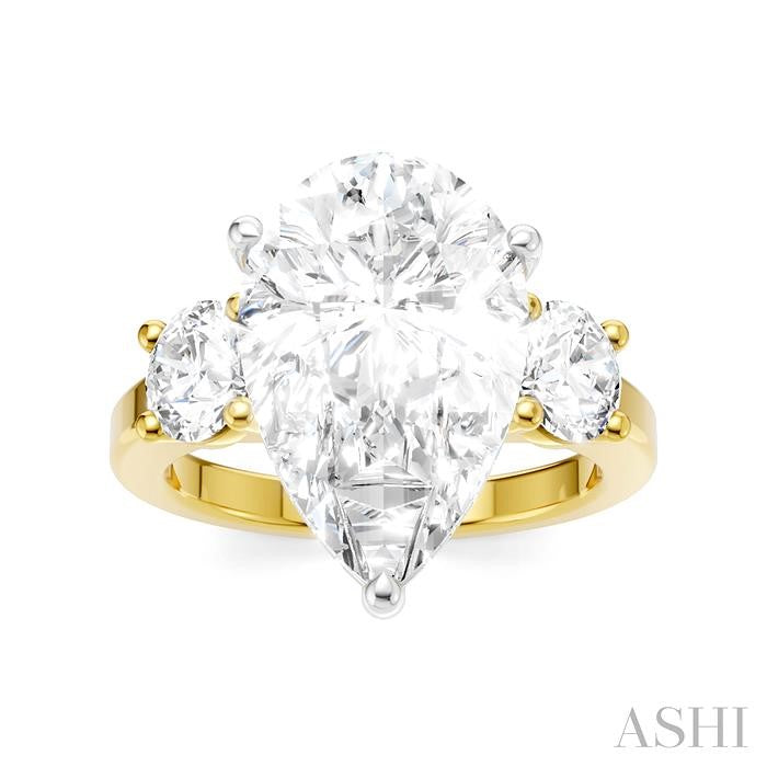 1 1/10 Ctw Tri-Mount Pear Shape Round Cut Diamond Semi-Mount Engagement Ring in 14K Yellow and White Gold