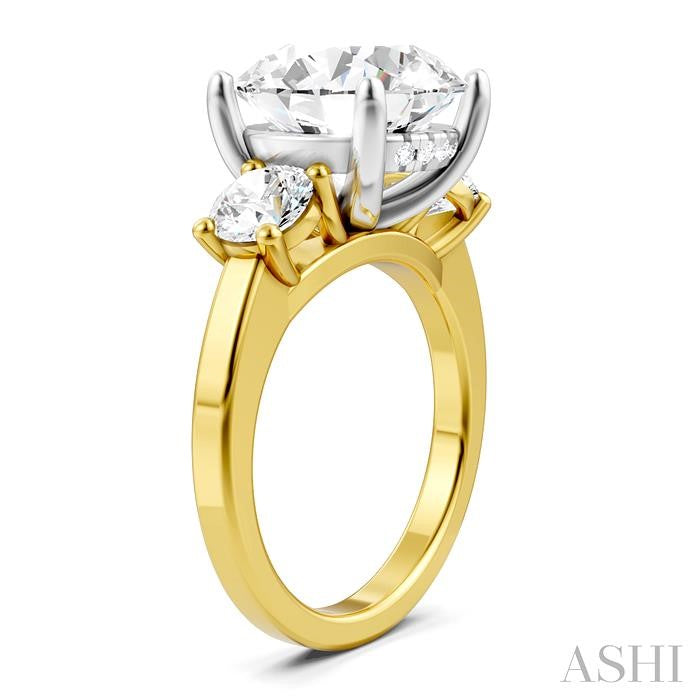 1 1/10 Ctw Tri-Mount Past, Present and Future Round Cut Diamond Semi-Mount Engagement Ring in 14K Yellow and White Gold