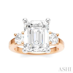 1/2 Ctw Tri-Mount Emerald Shape Center Round Cut Diamond Semi-Mount Engagement Ring in 14K Rose and White Gold