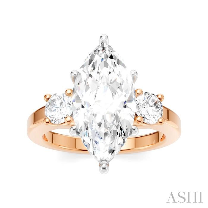 1/2 Ctw Tri-Mount Marquise Shape Center Round Cut Diamond Semi-Mount Engagement Ring in 14K Rose and White Gold