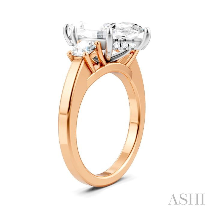 1/2 Ctw Tri-Mount Marquise Shape Center Round Cut Diamond Semi-Mount Engagement Ring in 14K Rose and White Gold