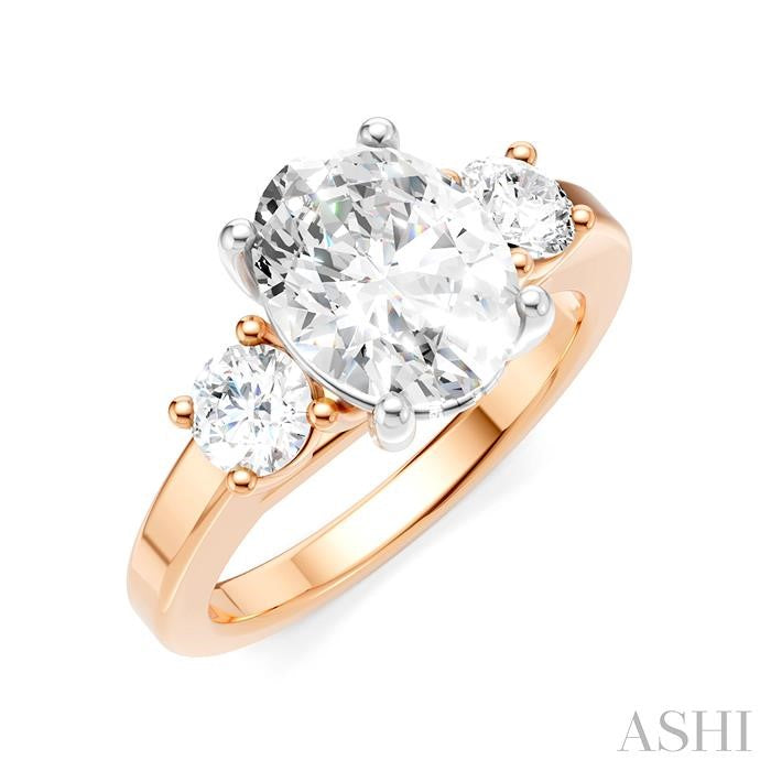 1/2 Ctw Tri-Mount Past, Present and Future Oval Shape Center Round Cut Diamond Semi-Mount Engagement Ring in 14K Rose and White Gold