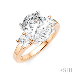 1/2 Ctw Tri-Mount Past, Present and Future Oval Shape Center Round Cut Diamond Semi-Mount Engagement Ring in 14K Rose and White Gold
