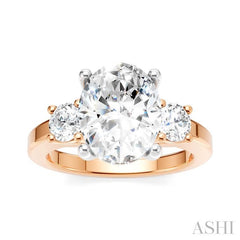 1/2 Ctw Tri-Mount Past, Present and Future Oval Shape Center Round Cut Diamond Semi-Mount Engagement Ring in 14K Rose and White Gold