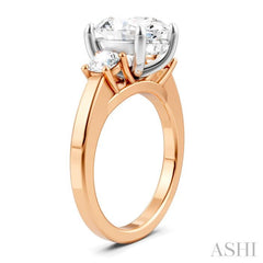 1/2 Ctw Tri-Mount Past, Present and Future Oval Shape Center Round Cut Diamond Semi-Mount Engagement Ring in 14K Rose and White Gold