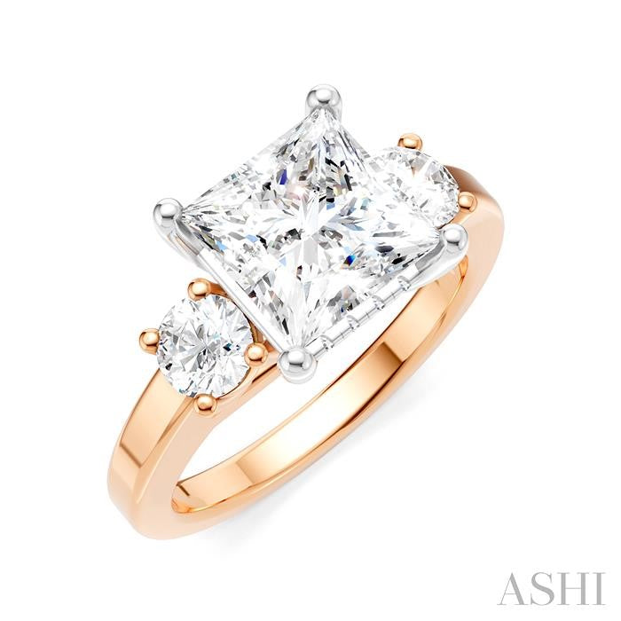 1/2 Ctw Tri-Mount Princess Shape Round Cut Diamond Semi-Mount Engagement Ring in 14K Rose and White Gold