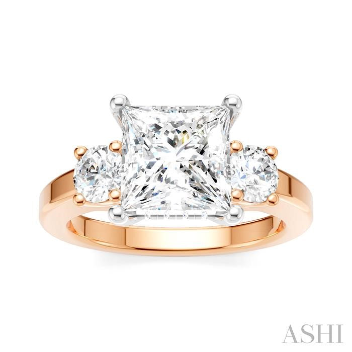 1/2 Ctw Tri-Mount Princess Shape Round Cut Diamond Semi-Mount Engagement Ring in 14K Rose and White Gold