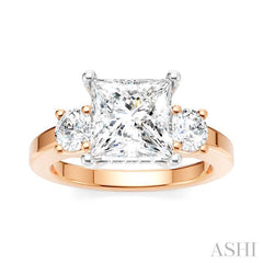1/2 Ctw Tri-Mount Princess Shape Round Cut Diamond Semi-Mount Engagement Ring in 14K Rose and White Gold