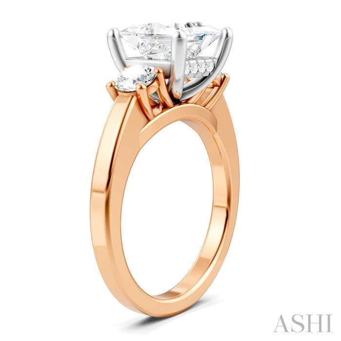 1/2 Ctw Tri-Mount Princess Shape Round Cut Diamond Semi-Mount Engagement Ring in 14K Rose and White Gold