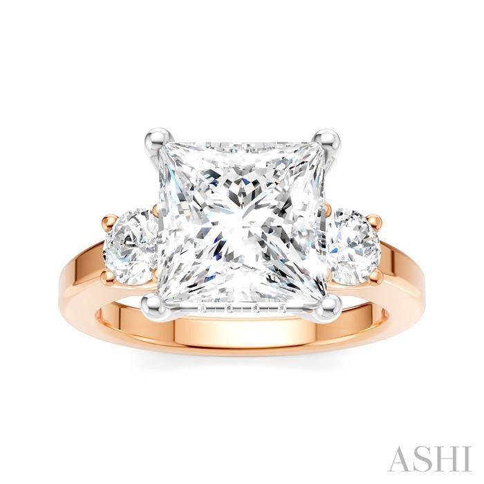 1/2 Ctw Tri-Mount Princess Shape Round Cut Diamond Semi-Mount Engagement Ring in 14K Rose and White Gold