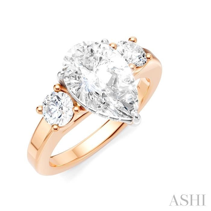 1/2 Ctw Tri-Mount Pear Shape Round Cut Diamond Semi-Mount Engagement Ring in 14K Rose and White Gold