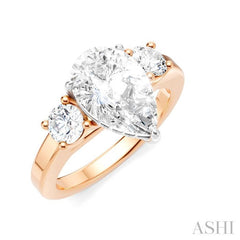 1/2 Ctw Tri-Mount Pear Shape Round Cut Diamond Semi-Mount Engagement Ring in 14K Rose and White Gold