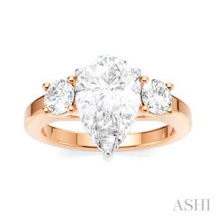 1/2 Ctw Tri-Mount Pear Shape Round Cut Diamond Semi-Mount Engagement Ring in 14K Rose and White Gold
