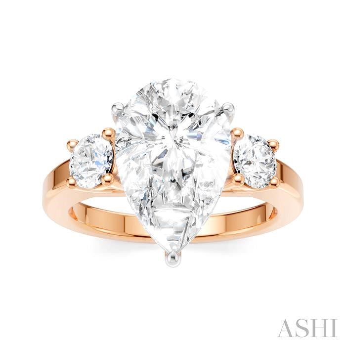 1/2 Ctw Tri-Mount Pear Shape Round Cut Diamond Semi-Mount Engagement Ring in 14K Rose and White Gold