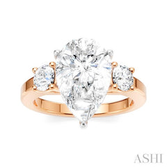 1/2 Ctw Tri-Mount Pear Shape Round Cut Diamond Semi-Mount Engagement Ring in 14K Rose and White Gold