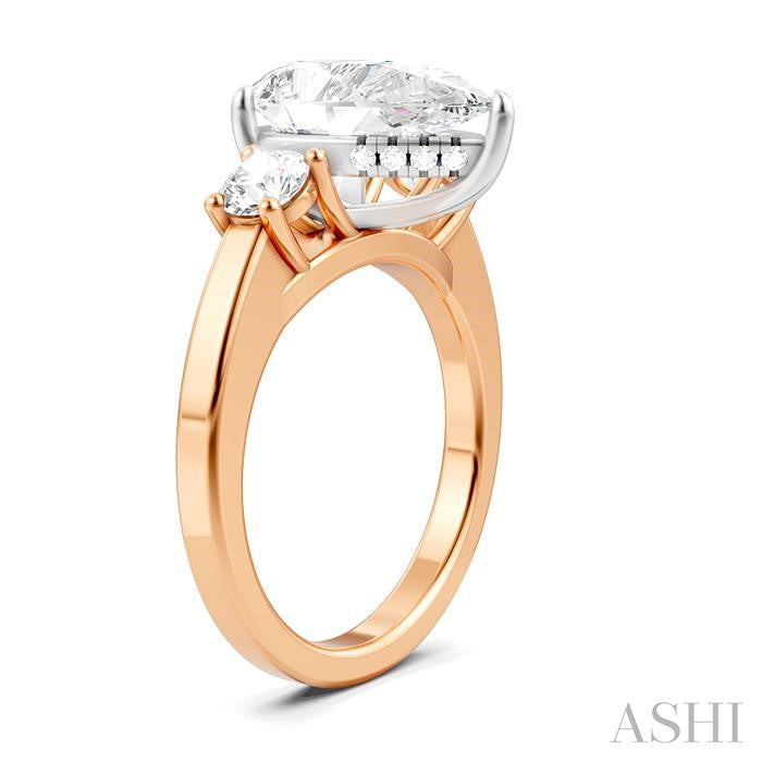 1/2 Ctw Tri-Mount Pear Shape Round Cut Diamond Semi-Mount Engagement Ring in 14K Rose and White Gold