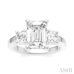 1/2 Ctw Tri-Mount Emerald Shape Center Round Cut Diamond Semi-Mount Engagement Ring in 14K White Gold