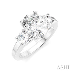 1/2 Ctw Tri-Mount Past, Present and Future Oval Shape Center Round Cut Diamond Semi-Mount Engagement Ring in 14K White Gold