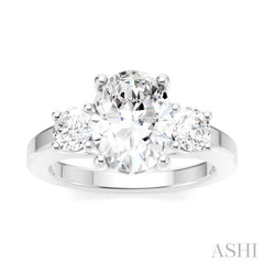 1/2 Ctw Tri-Mount Past, Present and Future Oval Shape Center Round Cut Diamond Semi-Mount Engagement Ring in 14K White Gold