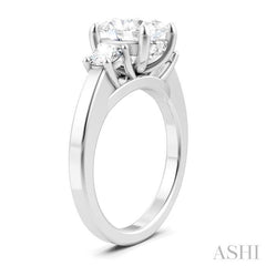 1/2 Ctw Tri-Mount Past, Present and Future Oval Shape Center Round Cut Diamond Semi-Mount Engagement Ring in 14K White Gold